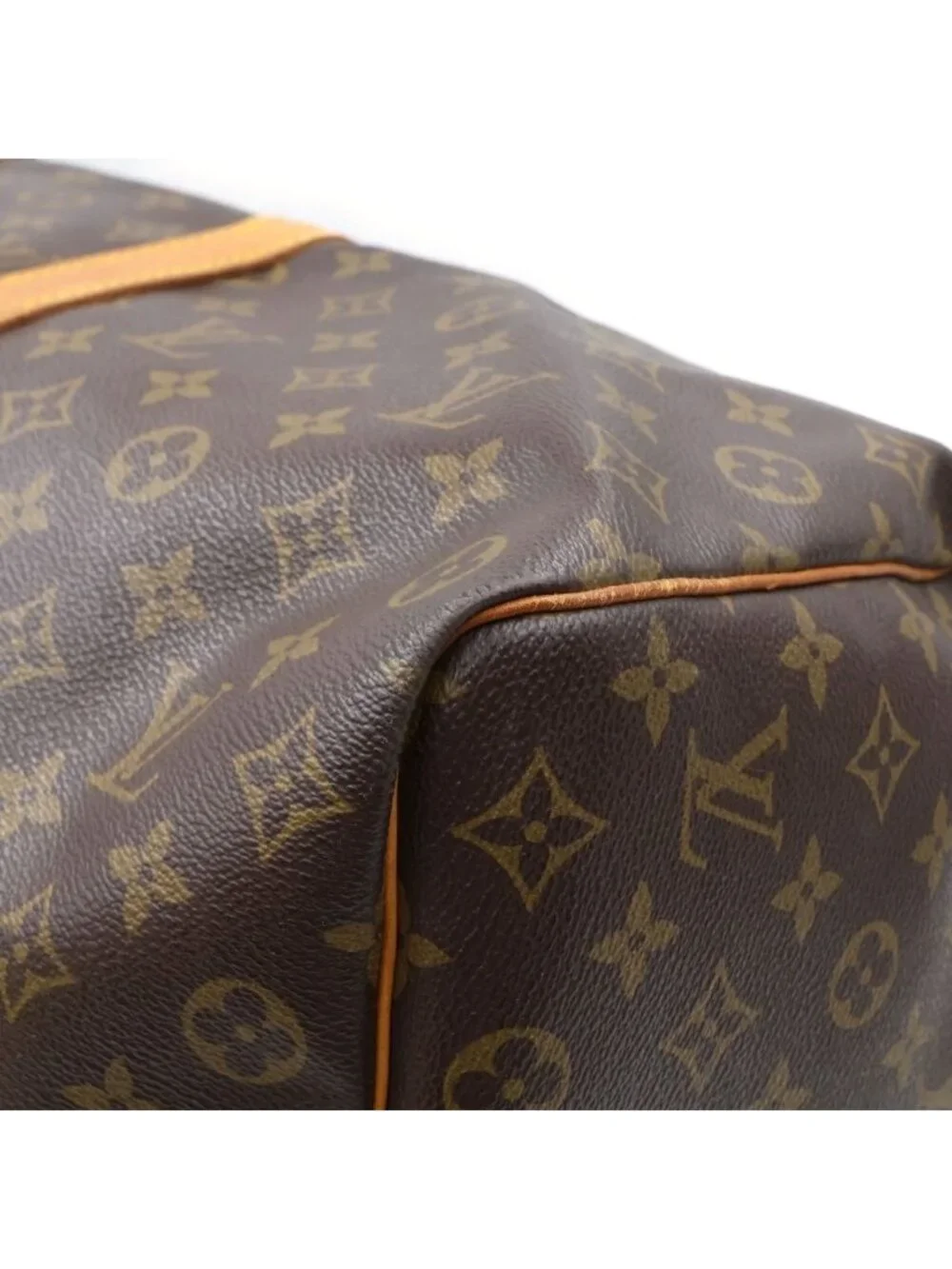 Louis Vuitton Monogram Keepall 50 Boston Bag Brown Leather Gold